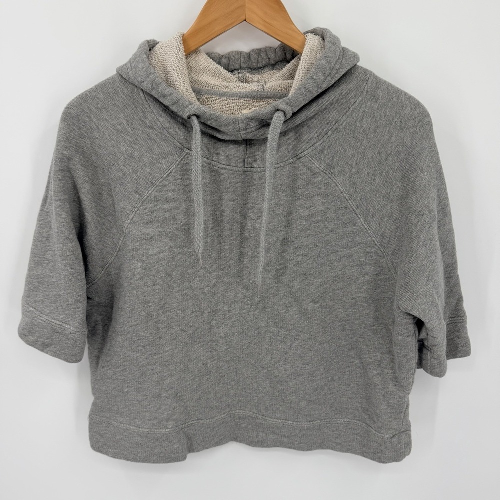 Pact Short Sleeve Gray Sz M Terry Cropped Hoodie Pullover Organic Cotton Sporty